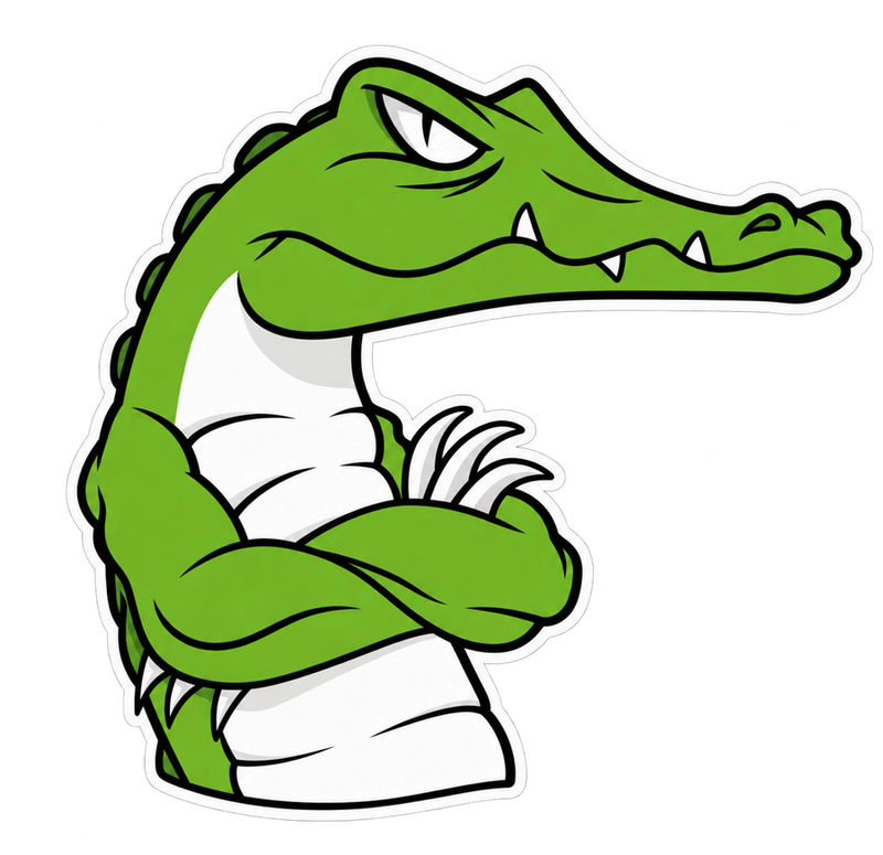 Gator Pools Las Vegas mascot, the arms-crossed gator
